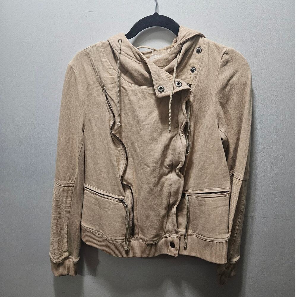 Free People Carmen Moto Jacket Calm Sand XS NWT $168 Hooded Cotton